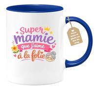 quotedazur Café-Croissant - Mug Personnalisé Mamie - Super Mamie Que J'aime À La Folie - Cadeau Fête Des Grands Mères Noël Original - Bleu/céramique