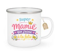quotedazur Café-Croissant - Mug Personnalisé Mamie - Super Mamie Que J'aime À La Folie - Cadeau Fête Des Grands Mères Noël Original - Blanc/emaille
