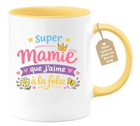 quotedazur Café-Croissant - Mug Personnalisé Mamie - Super Mamie Que J'aime À La Folie - Cadeau Fête Des Grands Mères Noël Original - Jaune/céramique