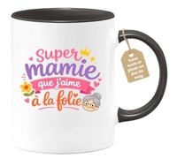 quotedazur Café-Croissant - Mug Personnalisé Mamie - Super Mamie Que J'aime À La Folie - Cadeau Fête Des Grands Mères Noël Original - Noir/céramique
