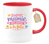 quotedazur Café-Croissant - Mug Personnalisé Mamie - Super Mamie Que J'aime À La Folie - Cadeau Fête Des Grands Mères Noël Original - Rouge/céramique
