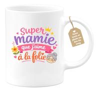 quotedazur Café-Croissant - Mug Personnalisé Mamie - Super Mamie Que J'aime À La Folie - Cadeau Fête Des Grands Mères Noël Original - Blanc/céramique
