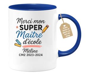 quotedazur Café-Croissant - Mug Personnalisé Merci Mon Super Maître D'École Méline Cm2 2023-2024 Cadeau Homme Tasse Pour Noël Maîtresse À - Bleu/Céramique