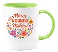 quotedazur Café-Croissant - Mug Personnalisé Merci Nounou Mélina, Votre Dévouement Est Inestimable Cadeau Tasse Prénom Noël - Vert/Céramique
