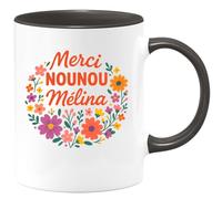 quotedazur Café-Croissant - Mug Personnalisé Merci Nounou Mélina, Votre Dévouement Est Inestimable Cadeau Tasse Prénom Noël - Noir/Céramique