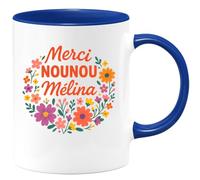 quotedazur Café-Croissant - Mug Personnalisé Merci Nounou Mélina, Votre Dévouement Est Inestimable Cadeau Tasse Prénom Noël - Bleu/Céramique
