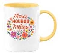 quotedazur Café-Croissant - Mug Personnalisé Merci Nounou Mélina, Votre Dévouement Est Inestimable Cadeau Tasse Prénom Noël - Jaune/Céramique