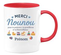 quotedazur Café-Croissant - Mug Personnalisé Merci Nounou Pour Ta Patience, Gentillesse Et Bienveillance Prénom Cadeau Noël Tasse Exceptionnelle Attentionnée - Rouge/Céramique