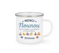 quotedazur Café-Croissant - Mug Personnalisé Merci Nounou Pour Ta Patience, Gentillesse Et Bienveillance Prénom Cadeau Noël Tasse Exceptionnelle Attentionnée - Blanc/Émaillé