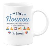 quotedazur Café-Croissant - Mug Personnalisé Merci Nounou Pour Ta Patience, Gentillesse Et Bienveillance Prénom Cadeau Noël Tasse Exceptionnelle Attentionnée - Blanc/Céramique