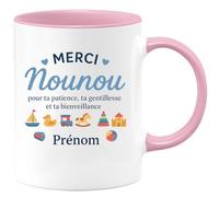 quotedazur Café-Croissant - Mug Personnalisé Merci Nounou Pour Ta Patience, Gentillesse Et Bienveillance Prénom Cadeau Noël Tasse Exceptionnelle Attentionnée - Rose/Céramique
