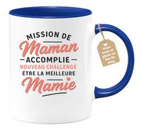 quotedazur Café-Croissant - Mug Personnalisé Mission Maman Accomplie, Nouveau Défi Être La Meilleure Mamie Cadeau Tasse Pour Noël Les Mamies Fières Et Adorables - Bleu/Céramique