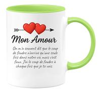 quotedazur Café-Croissant - Mug Personnalisé Mon Amour, Le Coup De Foudre Revient Chaque Fois Que Je Te Vois. Cadeau Pour Noël Une Tasse Pleine D'Amour Sincère - Vert/Céramique