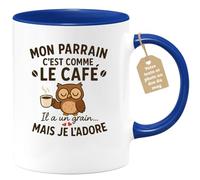 quotedazur Café-Croissant - Mug Personnalisé Mon Parrain C'Est Comme Le Café, Il A Un Grain, Mais Je L'Adore Cadeau Tasse Pour Noël Et Apprécié - Bleu/Céramique