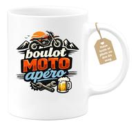 quotedazur Café-Croissant - Mug Personnalisé Moto - Tasse Boulot Moto Apéro - Cadeau Motard Homme - Blanc/céramique
