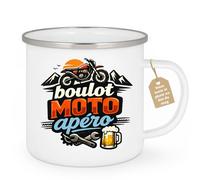 quotedazur Café-Croissant - Mug Personnalisé Moto - Tasse Boulot Moto Apéro - Cadeau Motard Homme - Blanc/emaille