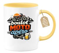 quotedazur Café-Croissant - Mug Personnalisé Moto - Tasse Boulot Moto Apéro - Cadeau Motard Homme - Jaune/céramique