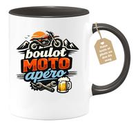 quotedazur Café-Croissant - Mug Personnalisé Moto - Tasse Boulot Moto Apéro - Cadeau Motard Homme - Noir/céramique