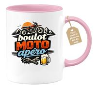 quotedazur Café-Croissant - Mug Personnalisé Moto - Tasse Boulot Moto Apéro - Cadeau Motard Homme - Rose/céramique