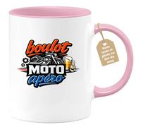quotedazur Café-Croissant - Mug Personnalisé Moto - Tasse Boulot Moto Apéro - Cadeau Motard Homme - Rose/céramique