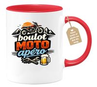 quotedazur Café-Croissant - Mug Personnalisé Moto - Tasse Boulot Moto Apéro - Cadeau Motard Homme - Rouge/céramique