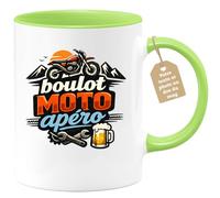 quotedazur Café-Croissant - Mug Personnalisé Moto - Tasse Boulot Moto Apéro - Cadeau Motard Homme - Vert/céramique