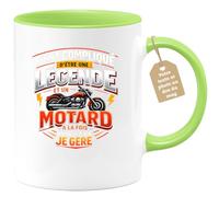 quotedazur Café-Croissant - Mug Personnalisé Moto - Tasse C'est Compliqué D'être Une Légende Et Un Motard À La Fois Mais Ça Va Je Gère - Cadeau Motard Homme - Vert/céramique