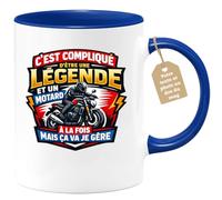 quotedazur Café-Croissant - Mug Personnalisé Moto - Tasse C'est Compliqué D'être Une Légende Et Un Motard À La Fois Mais Ça Va Je Gère - Cadeau Motard Homme - Bleu/céramique