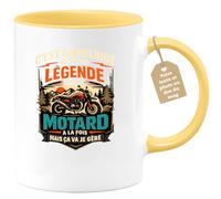 quotedazur Café-Croissant - Mug Personnalisé Moto - Tasse C'est Compliqué D'être Une Légende Et Un Motard À La Fois Mais Ça Va Je Gère - Cadeau Motard Homme - Jaune/céramique