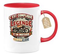 quotedazur Café-Croissant - Mug Personnalisé Moto - Tasse C'est Compliqué D'être Une Légende Et Un Motard À La Fois Mais Ça Va Je Gère - Cadeau Motard Homme - Rouge/céramique