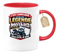 quotedazur Café-Croissant - Mug Personnalisé Moto - Tasse C'est Compliqué D'être Une Légende Et Un Motard À La Fois Mais Ça Va Je Gère - Cadeau Motard Homme - Rouge/céramique
