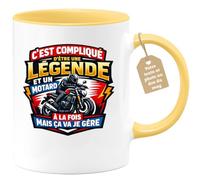 quotedazur Café-Croissant - Mug Personnalisé Moto - Tasse C'est Compliqué D'être Une Légende Et Un Motard À La Fois Mais Ça Va Je Gère - Cadeau Motard Homme - Jaune/céramique