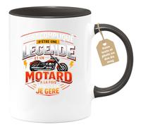 quotedazur Café-Croissant - Mug Personnalisé Moto - Tasse C'est Compliqué D'être Une Légende Et Un Motard À La Fois Mais Ça Va Je Gère - Cadeau Motard Homme - Noir/céramique