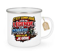 quotedazur Café-Croissant - Mug Personnalisé Moto - Tasse C'est Compliqué D'être Une Légende Et Un Motard À La Fois Mais Ça Va Je Gère - Cadeau Motard Homme - Blanc/emaille