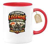 quotedazur Café-Croissant - Mug Personnalisé Moto - Tasse C'est Compliqué D'être Une Légende Et Un Motard À La Fois Mais Ça Va Je Gère - Cadeau Motard Homme - Rouge/céramique