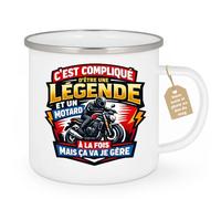 quotedazur Café-Croissant - Mug Personnalisé Moto - Tasse C'est Compliqué D'être Une Légende Et Un Motard À La Fois Mais Ça Va Je Gère - Cadeau Motard Homme - Blanc/emaille