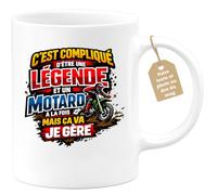 quotedazur Café-Croissant - Mug Personnalisé Moto - Tasse C'est Compliqué D'être Une Légende Et Un Motard À La Fois Mais Ça Va Je Gère - Cadeau Motard Homme - Blanc/céramique