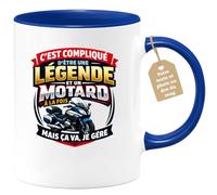 quotedazur Café-Croissant - Mug Personnalisé Moto - Tasse C'est Compliqué D'être Une Légende Et Un Motard À La Fois Mais Ça Va Je Gère - Cadeau Motard Homme - Bleu/céramique