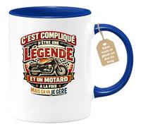 quotedazur Café-Croissant - Mug Personnalisé Moto - Tasse C'est Compliqué D'être Une Légende Et Un Motard À La Fois Mais Ça Va Je Gère - Cadeau Motard Homme - Bleu/céramique