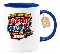 quotedazur Café-Croissant - Mug Personnalisé Moto - Tasse C'est Compliqué D'être Une Légende Et Un Motard À La Fois Mais Ça Va Je Gère - Cadeau Motard Homme - Bleu/céramique