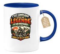 quotedazur Café-Croissant - Mug Personnalisé Moto - Tasse C'est Compliqué D'être Une Légende Et Un Motard À La Fois Mais Ça Va Je Gère - Cadeau Motard Homme - Bleu/céramique