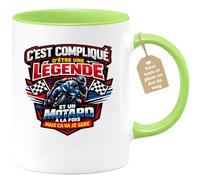 quotedazur Café-Croissant - Mug Personnalisé Moto - Tasse C'est Compliqué D'être Une Légende Et Un Motard À La Fois Mais Ça Va Je Gère - Cadeau Motard Homme - Vert/céramique