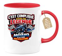 quotedazur Café-Croissant - Mug Personnalisé Moto - Tasse C'est Compliqué D'être Une Légende Et Un Motard À La Fois Mais Ça Va Je Gère - Cadeau Motard Homme - Rouge/céramique