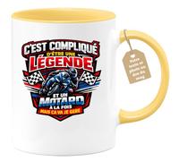 quotedazur Café-Croissant - Mug Personnalisé Moto - Tasse C'est Compliqué D'être Une Légende Et Un Motard À La Fois Mais Ça Va Je Gère - Cadeau Motard Homme - Jaune/céramique
