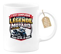 quotedazur Café-Croissant - Mug Personnalisé Moto - Tasse C'est Compliqué D'être Une Légende Et Un Motard À La Fois Mais Ça Va Je Gère - Cadeau Motard Homme - Blanc/céramique