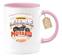 quotedazur Café-Croissant - Mug Personnalisé Moto - Tasse C'est Compliqué D'être Une Légende Et Un Motard À La Fois Mais Ça Va Je Gère - Cadeau Motard Homme - Rose/céramique