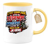 quotedazur Café-Croissant - Mug Personnalisé Moto - Tasse C'est Compliqué D'être Une Légende Et Un Motard À La Fois Mais Ça Va Je Gère - Cadeau Motard Homme - Jaune/céramique
