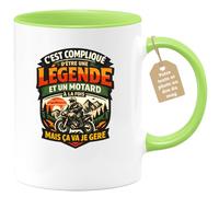quotedazur Café-Croissant - Mug Personnalisé Moto - Tasse C'est Compliqué D'être Une Légende Et Un Motard À La Fois Mais Ça Va Je Gère - Cadeau Motard Homme - Vert/céramique