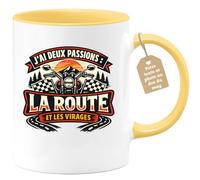 quotedazur Café-Croissant - Mug Personnalisé Moto - Tasse J’ai Deux Passions : La Route Et Les Virages - Cadeau Motard Homme - Jaune/céramique
