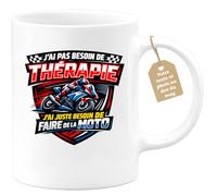quotedazur Café-Croissant - Mug Personnalisé Moto - Tasse J'ai Pas Besoin De Thérapie, J'ai Juste Besoin De Faire De La Moto - Cadeau Motard Homme - Blanc/céramique